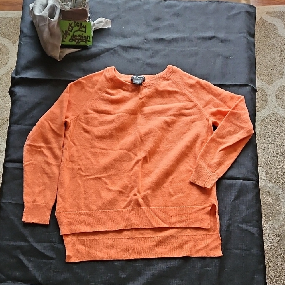 Lord & Taylor Orange Scoop Neck Layered Hem Sweater - Medium